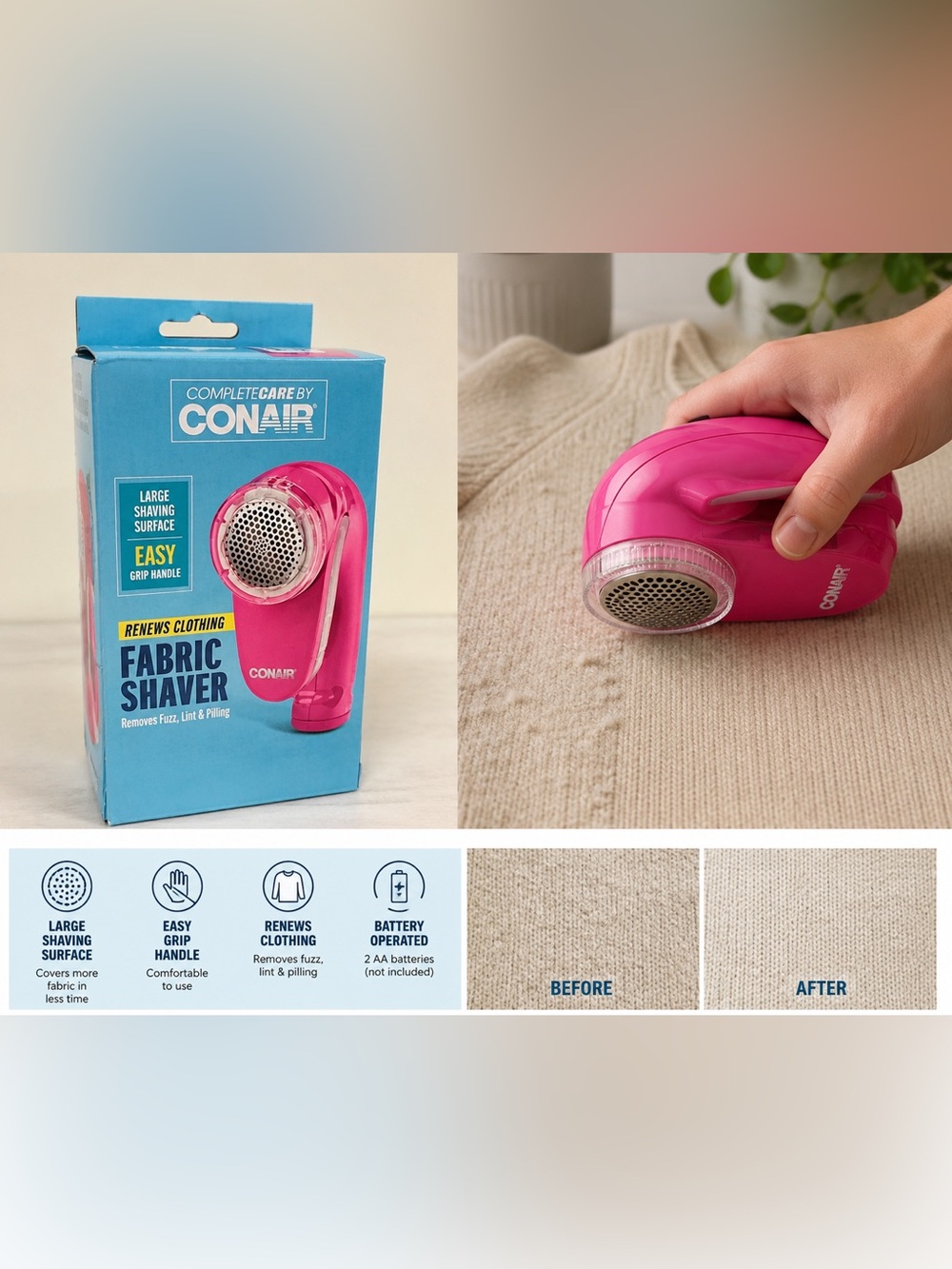 Conair Fabric Shaver Lint Remover Renews Clothing Pink New In Box
